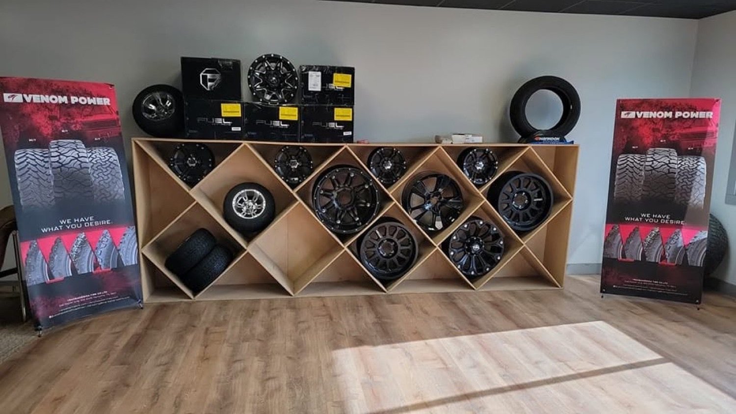 Wheel showroom display at Harrison Battery & Tire